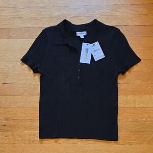 NWT, Calvin Klein Jeans, Smooth Ribbed Knit, Short Sleeve Sweater, Black, M